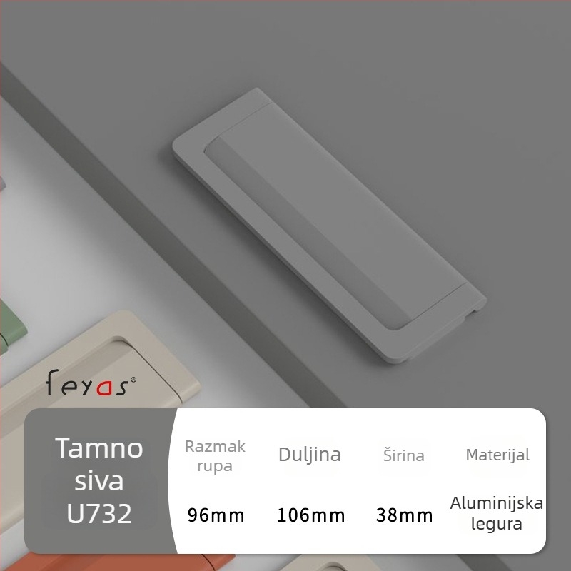 Drška za ladicu - aluminijska legura, sprej premaz, moderan minimalistički stil, model 5300, za ladice i ormare za cipele, bez rupa, skrivena ručica
