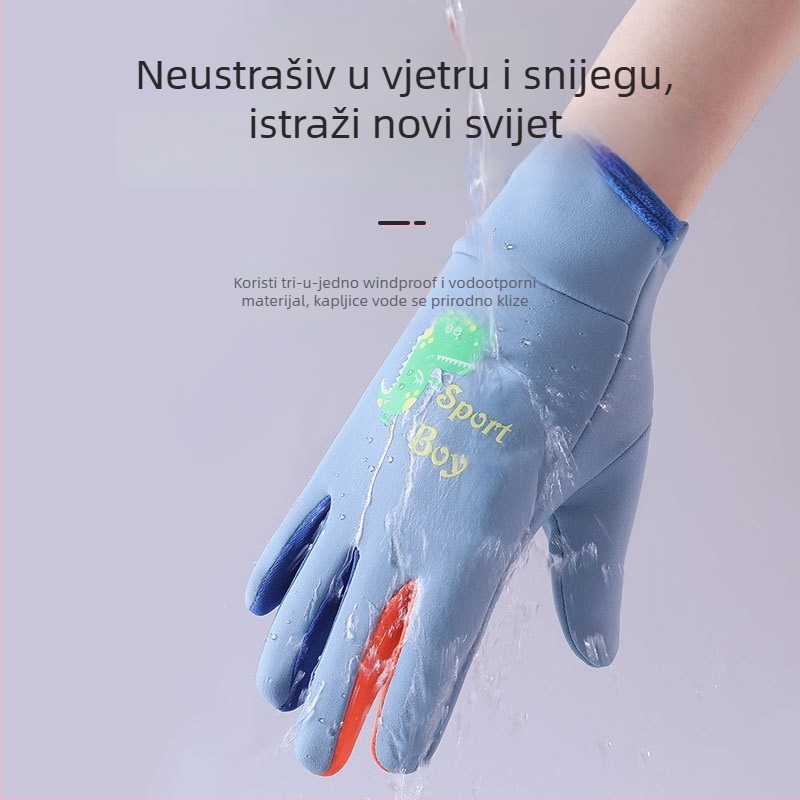 Dječje zimske rukavice – poliester, protuklizne, prstni dizajn, za dob 3–13 godina, zima (polieester; protuklizno; prstni dizajn; dob 3–13; zima)