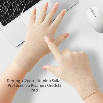 Samozagrijavajuće rukavice s pola prsta od velura, za unisex, topli pleteni, s osjetljivim zaslonom za pet prstiju, jednofarbni uzorak, zima-proljeće-jesen