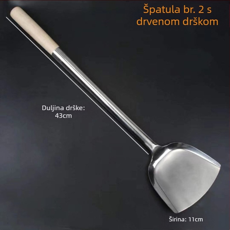 Decai nehrđajući čelik špachtla za prženje s drvenom drškom, zaštita od opeklina, moderni minimalistički dizajn