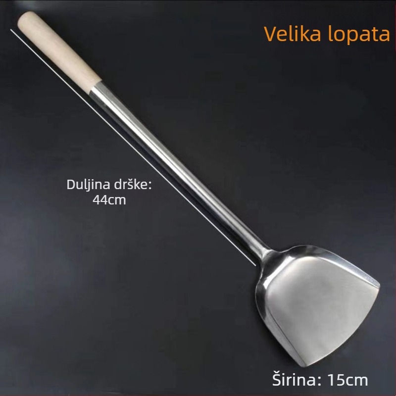 Decai nehrđajući čelik špachtla za prženje s drvenom drškom, zaštita od opeklina, moderni minimalistički dizajn