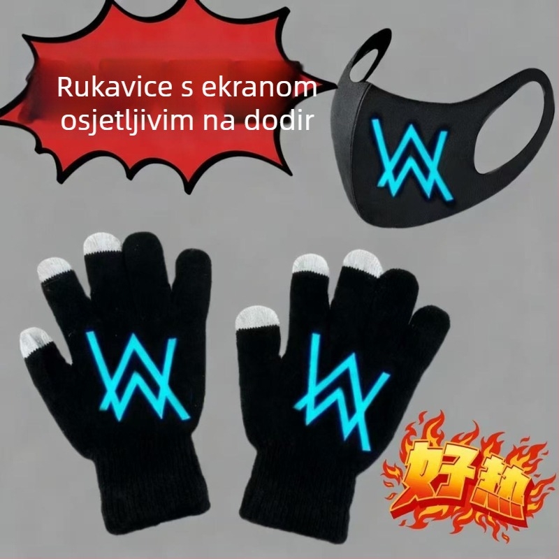 Dječje rukavice s odvojenim prstima, svijetle pletene s karikaturalnim uzorkom, čuvaju toplinu za jesen-zimu, za uzrast 13 godina
