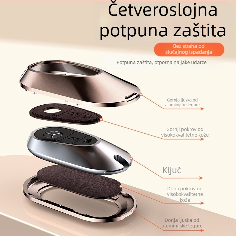 Futrola za ključ Mercedes-Benz, aluminijska legura, poslovni stil, prilagodljiva; kompatibilna s ključevima C200L/C260L, S400L/S450L, E300L.