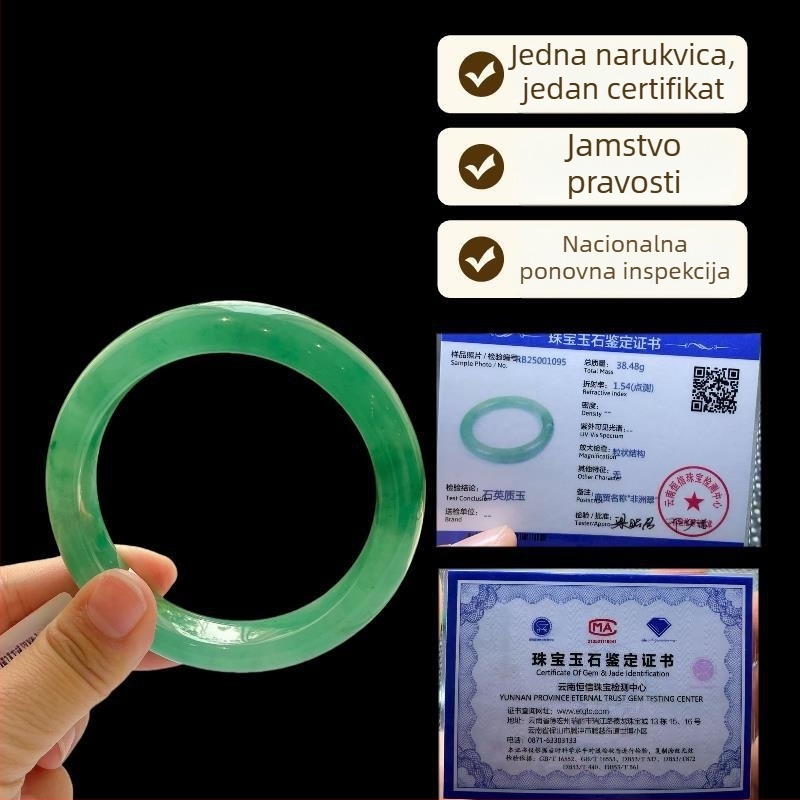 Narukvica od prirodnog afričkog smaragda i Dulong jadea, dizajn plivajućih cvjetova, privjesak