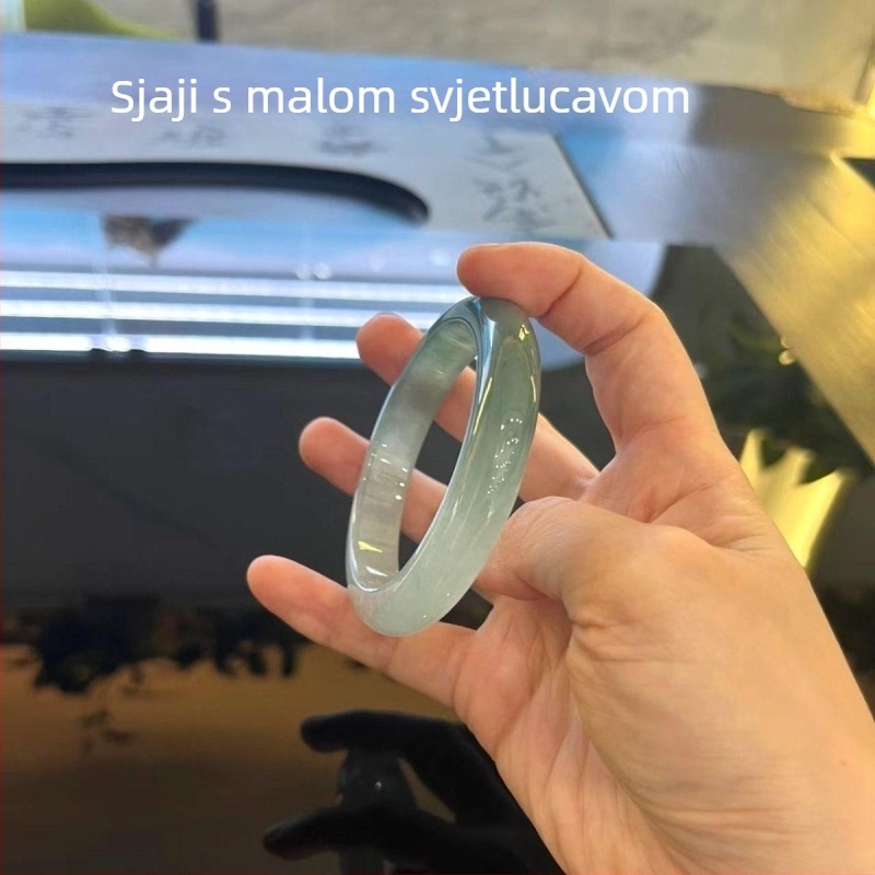 Narukvica – jade s motivom leda i vodnih cvjetova, ručno izrađena, zlatno ugravirana, etnički stil, unisex