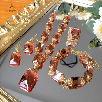 Set nakita s kristalima, naušnice + ogrlica + narukvica, kutijasti lanac, privjesak s miješanim kamenjem, uzorci: Ljubav, Kapljice vode, Zvono