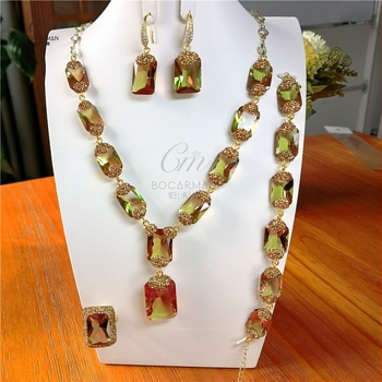 Set nakita s kristalima, naušnice + ogrlica + narukvica, kutijasti lanac, privjesak s miješanim kamenjem, uzorci: Ljubav, Kapljice vode, Zvono