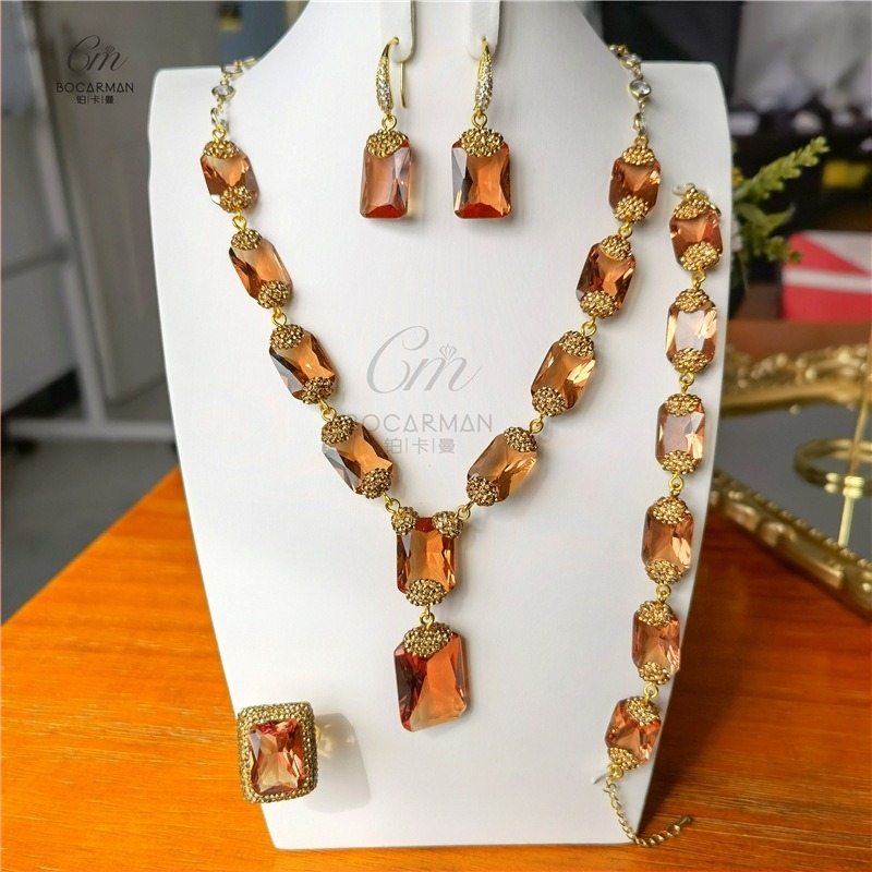 Set nakita s kristalima, naušnice + ogrlica + narukvica, kutijasti lanac, privjesak s miješanim kamenjem, uzorci: Ljubav, Kapljice vode, Zvono