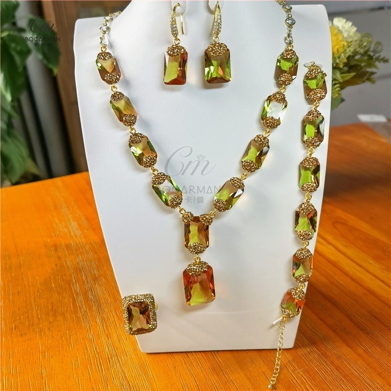 Set nakita s kristalima, naušnice + ogrlica + narukvica, kutijasti lanac, privjesak s miješanim kamenjem, uzorci: Ljubav, Kapljice vode, Zvono