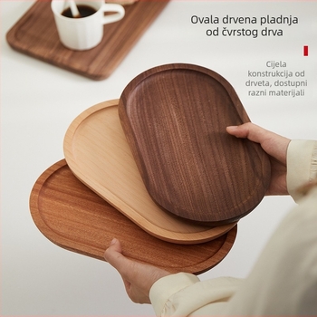 Japanski stil ovalni drveni pladanj, masivno drvo, moderni minimalistički stil, površina ručno crtana, tiskani logo, prilagodljiv