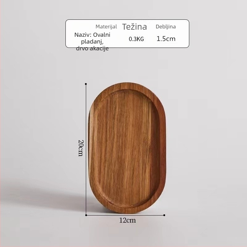 Japanski stil ovalni drveni pladanj, masivno drvo, moderni minimalistički stil, površina ručno crtana, tiskani logo, prilagodljiv