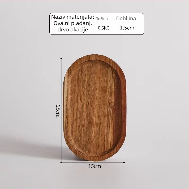Japanski stil ovalni drveni pladanj, masivno drvo, moderni minimalistički stil, površina ručno crtana, tiskani logo, prilagodljiv