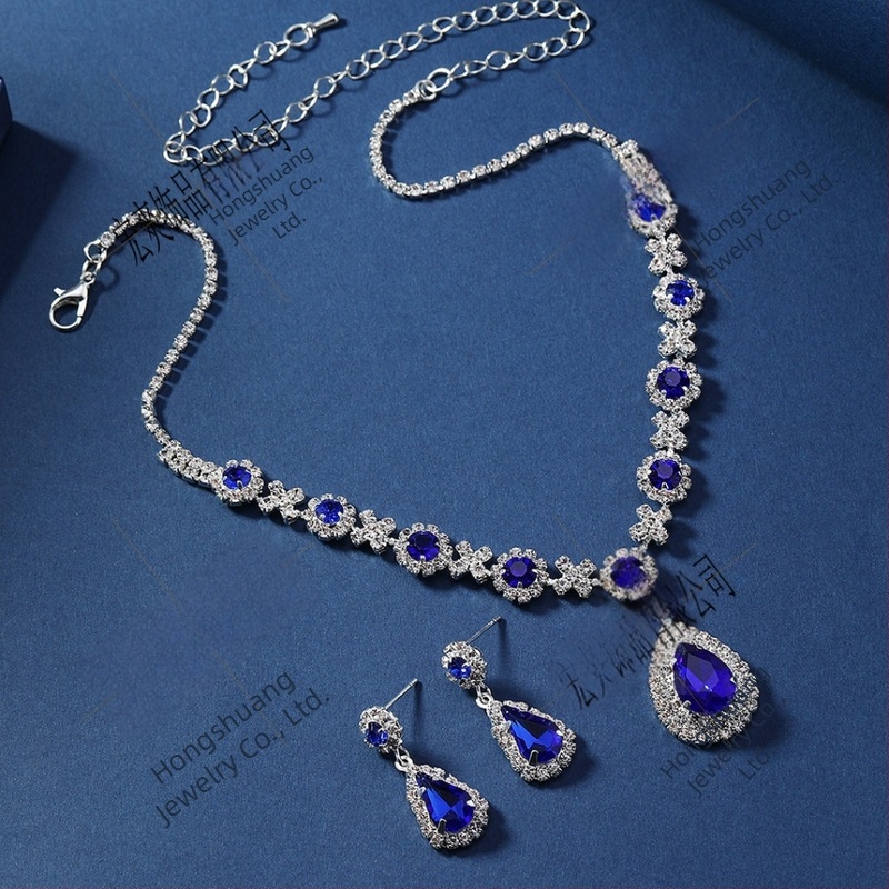 Set naušnica i ogrlica: rhinestones, oblik kapljice vode, zmijska lančana, korejski stil, ljeto 2024
