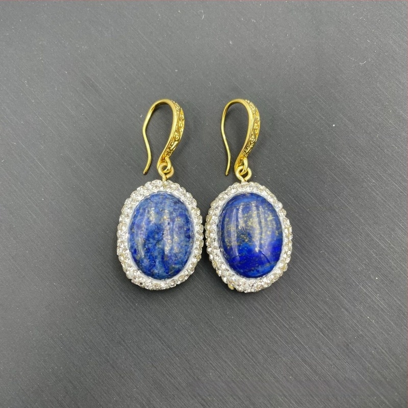 Bakreni osnovni skup nakita: privjesak od lapis lazuli, dijamantno ugradnja, lanac s uzorkom vodnih valova – trodjelni set s naušnicama i ogrlicom