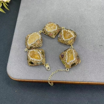 Originalni dizajn četiri dijelni set nakita: metalni lanac s ogrlicom na zmijskom lancu, pravokutni privjesak od ahata i odgovarajući naušnice