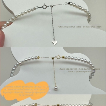 Ogrlica od prirodnih slatkovodnih bisera, savršen kružni oblik, Millet lanac s perlama, kopča od 18K zlata, 925 srebrni prilozi