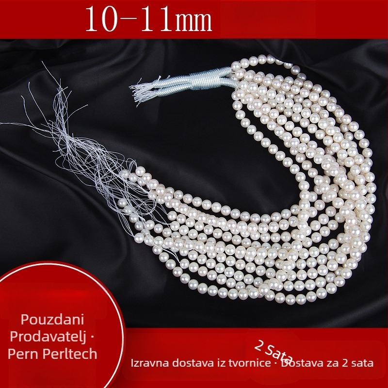 Polu-izvedeni dijelovi za ogrlicu od prirodnih bisera slatkovodnih, gotovo okrugli, 38 bisera, dobar sjaj i blagi nedostaci