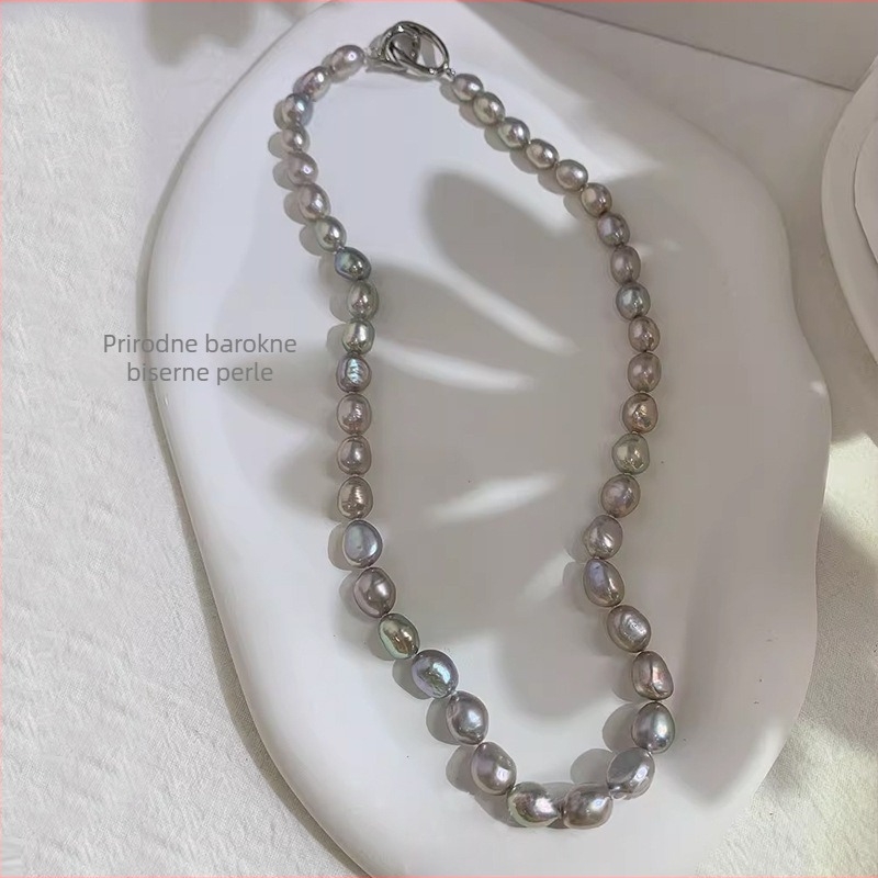 Ogrlica s prirodnim slatkovodnim biserima, oblik izvanzemaljskog tipa, bakreni lančić, influencer stil