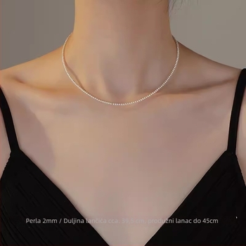 Ogrlica od srebra 925 s perlnom lancem, privjesak od perle, geometrijski U oblik, duljina 41–50 cm