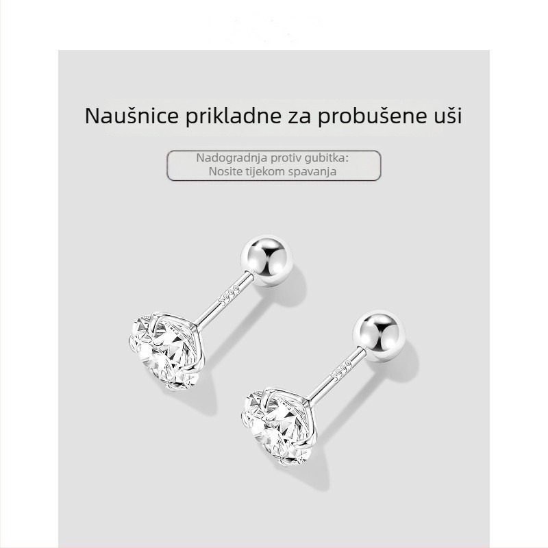 Naušnice od 999 srebra s dijamantom, vijčano zatvaranje, za žene, ultra svijetle