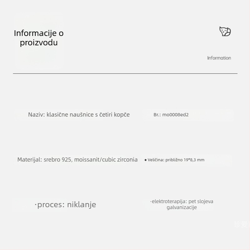 Moissanitni naušnice od srebra S925, četveroprstna postavka, geometrijski dizajn