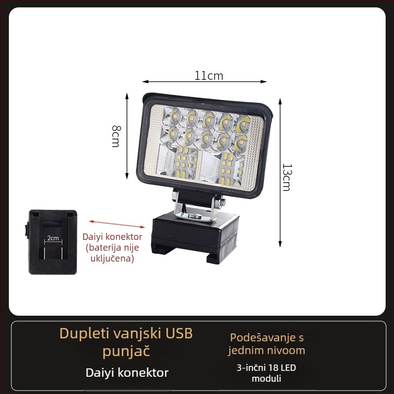 LED radna svjetiljka na bateriju – univerzalna, 100W, 12–80V, 5000K, trajanje LED 5000 h, aluminijsko-plastično kućište