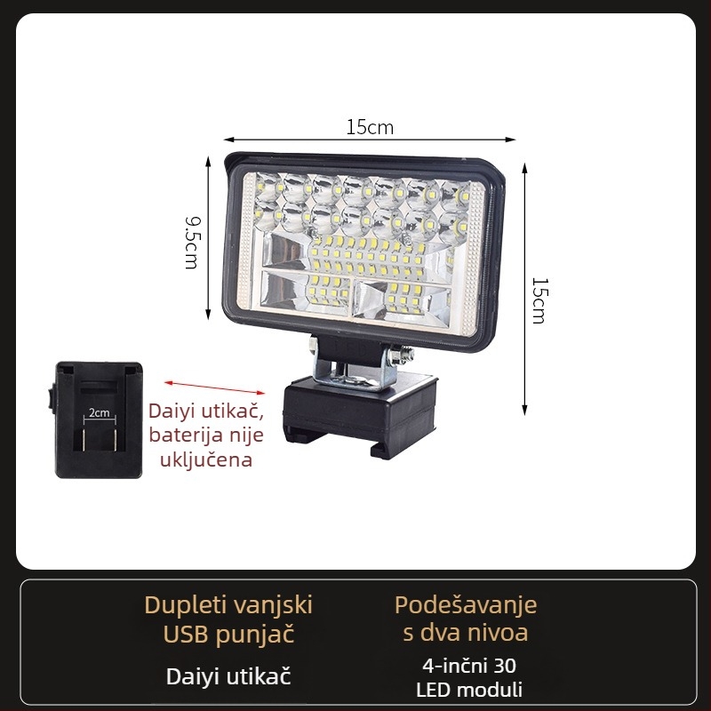 LED radna svjetiljka na bateriju – univerzalna, 100W, 12–80V, 5000K, trajanje LED 5000 h, aluminijsko-plastično kućište