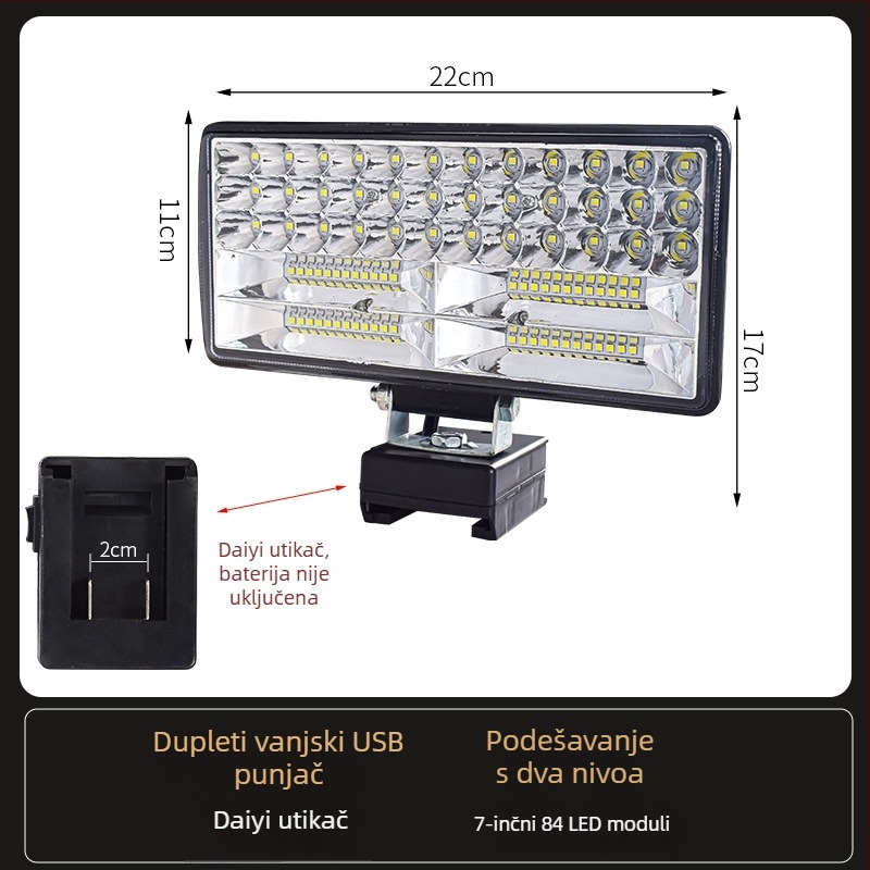 LED radna svjetiljka na bateriju – univerzalna, 100W, 12–80V, 5000K, trajanje LED 5000 h, aluminijsko-plastično kućište