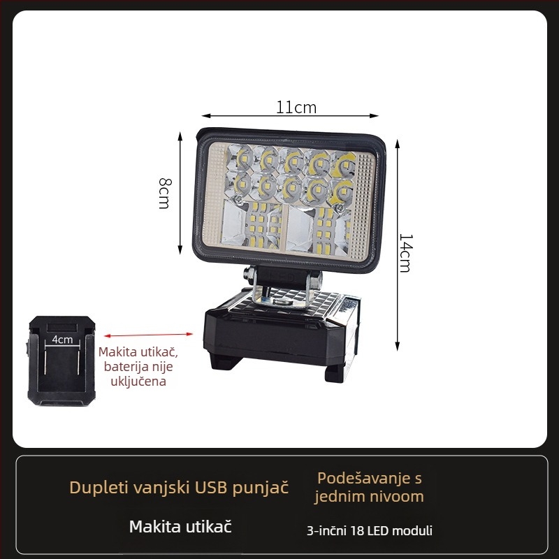 LED radna svjetiljka na bateriju – univerzalna, 100W, 12–80V, 5000K, trajanje LED 5000 h, aluminijsko-plastično kućište
