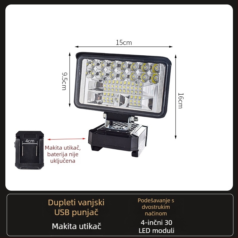 LED radna svjetiljka na bateriju – univerzalna, 100W, 12–80V, 5000K, trajanje LED 5000 h, aluminijsko-plastično kućište
