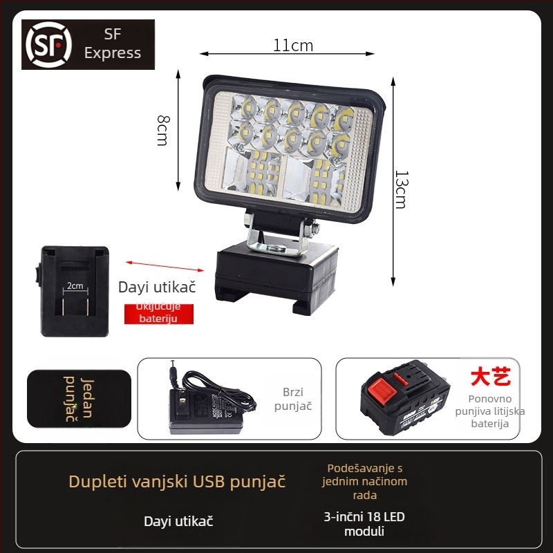 LED radna svjetiljka na bateriju – univerzalna, 100W, 12–80V, 5000K, trajanje LED 5000 h, aluminijsko-plastično kućište