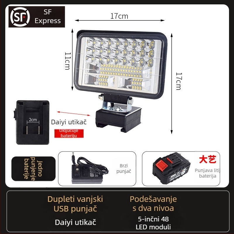 LED radna svjetiljka na bateriju – univerzalna, 100W, 12–80V, 5000K, trajanje LED 5000 h, aluminijsko-plastično kućište