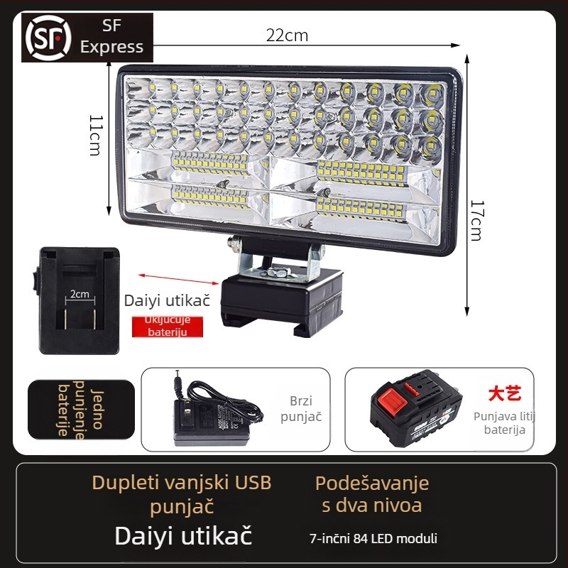 LED radna svjetiljka na bateriju – univerzalna, 100W, 12–80V, 5000K, trajanje LED 5000 h, aluminijsko-plastično kućište