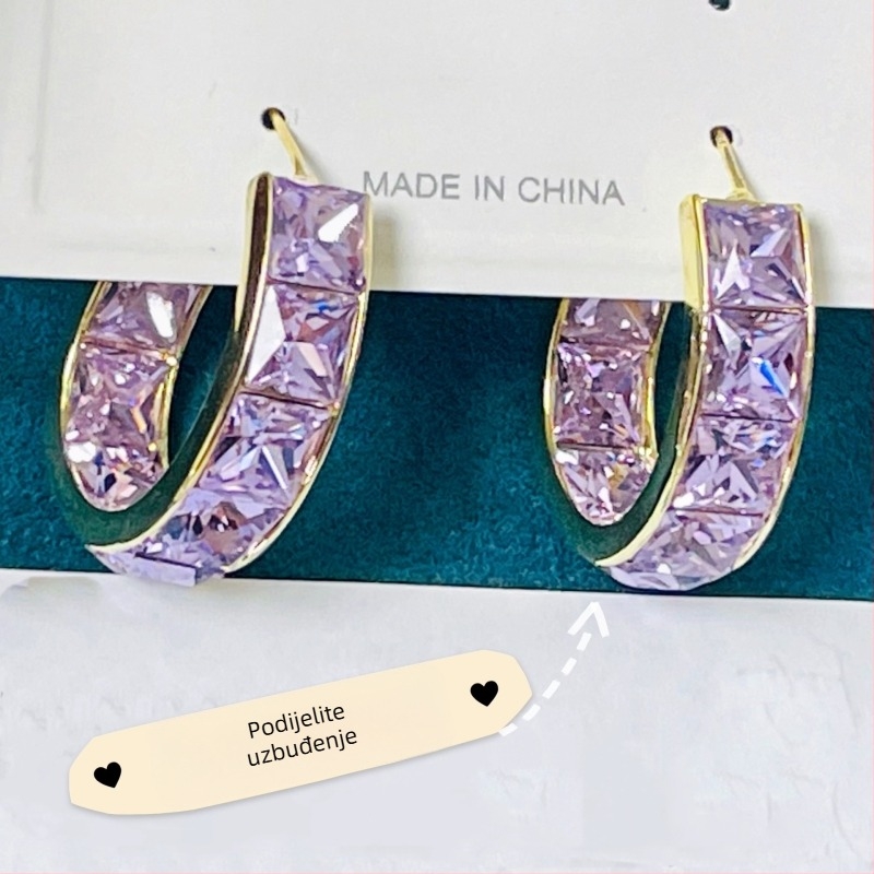 Geometrijski dizajn naušnica od bakra sa ugradnim cirkonima, Xinzang marka, porijeklo Yiwu, poslovni stil