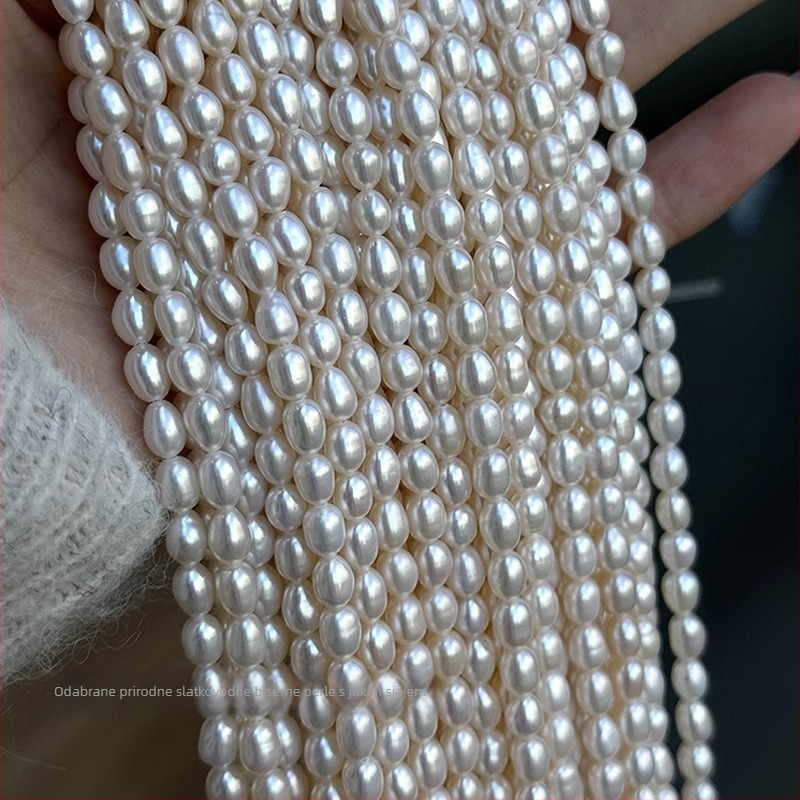 Ogrlica od slatkovodnih perli u obliku riže, bijela, 4–5 mm, 925 srebra, pleteni dizajn, duljina 41–50 cm