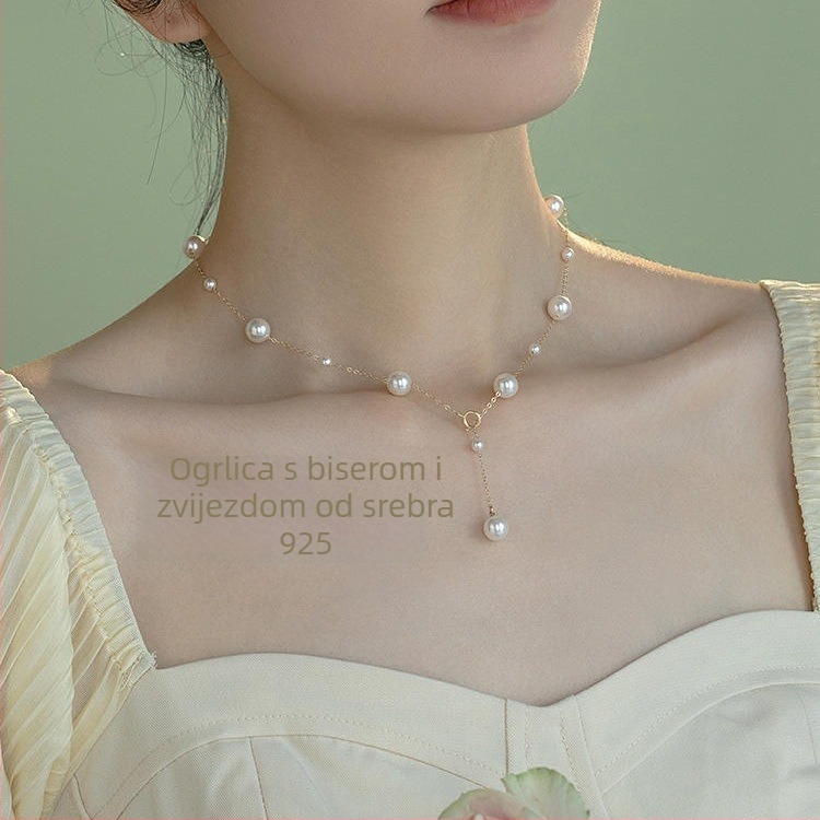 Ogrlica: 925 srebra, zvjezdni dizajn, krizni lanac, privjesak od sedefa