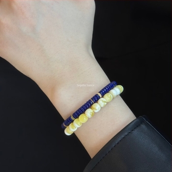 Narukvica od lapis lazuli, ručna izrada, unisex, originalni dizajn, geometrijski oblik, certifikat uključen
