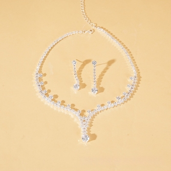 Vjenčani set nakita od cirkonija: naušnice i ogrlica, elektroplatirani završetak, privjesci u oblicima srca, kapljice i zvončića