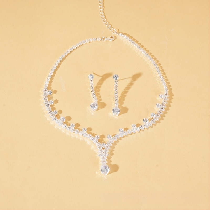 Vjenčani set nakita od cirkonija: naušnice i ogrlica, elektroplatirani završetak, privjesci u oblicima srca, kapljice i zvončića