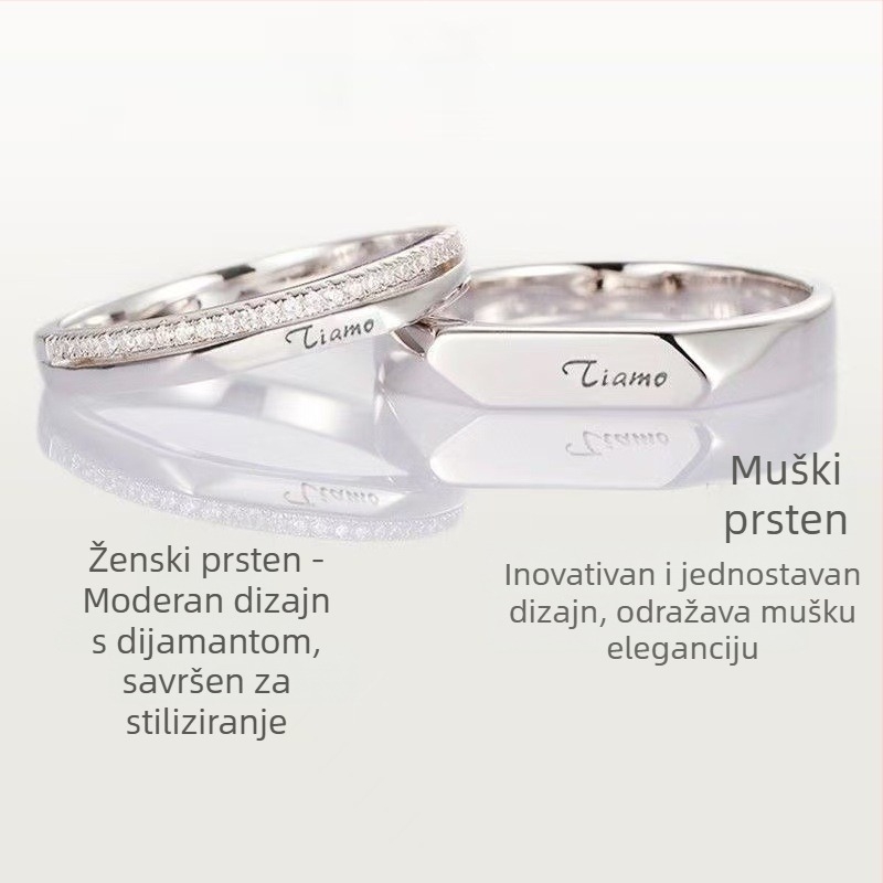 Par prstenova od srebra 999 s Moissanitom, vjenčani prsteni za muškarce i žene, geometrijski oblik, Seiko obrada