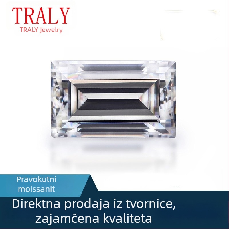 Moissanit slobodni kamen, nepravilnog pravokutnog oblika, D boja, pravokutni facetirani rez, za postavljanje prstena