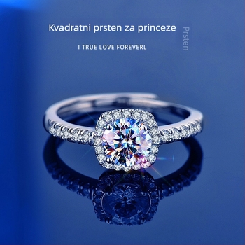 Prsten s moissanitom od 1 karata u srebru 925, otvoreni geometrijski dizajn, mikro-inlej, za žene, lagani luksuz, 2,6 g