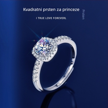 Prsten s moissanitom od 1 karata u srebru 925, otvoreni geometrijski dizajn, mikro-inlej, za žene, lagani luksuz, 2,6 g