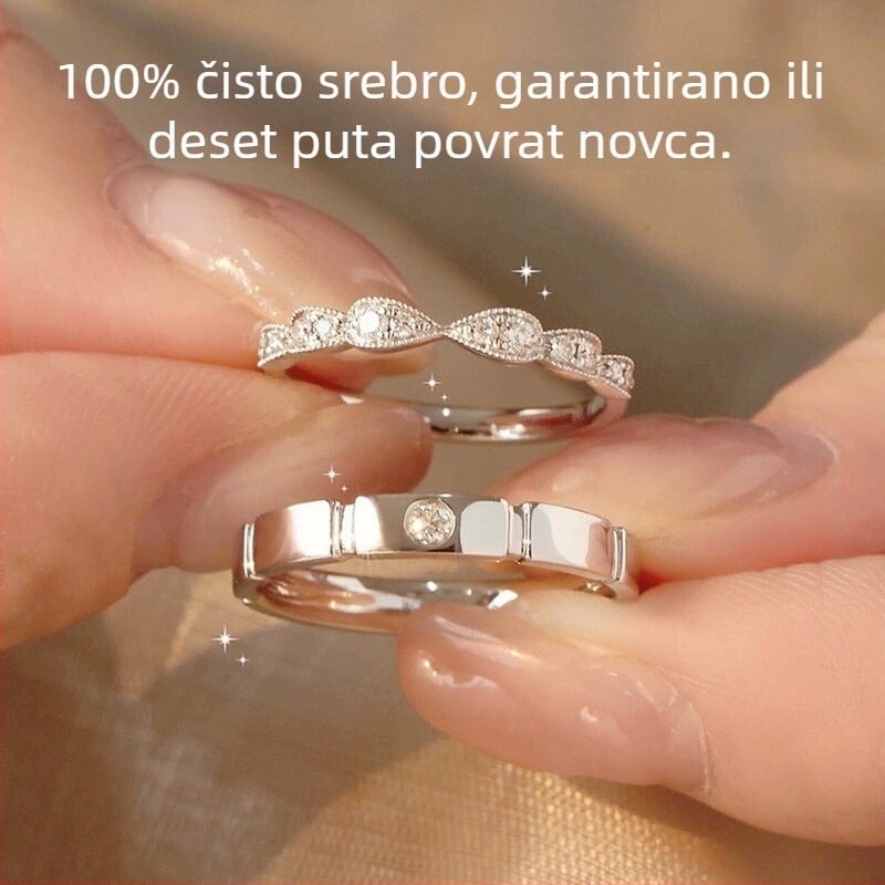 Heart flavor Princess Knight par prstena od srebra 925, Moissanit dijamanti, tekstualni natpis, elektroplating, lagani luksuz stil