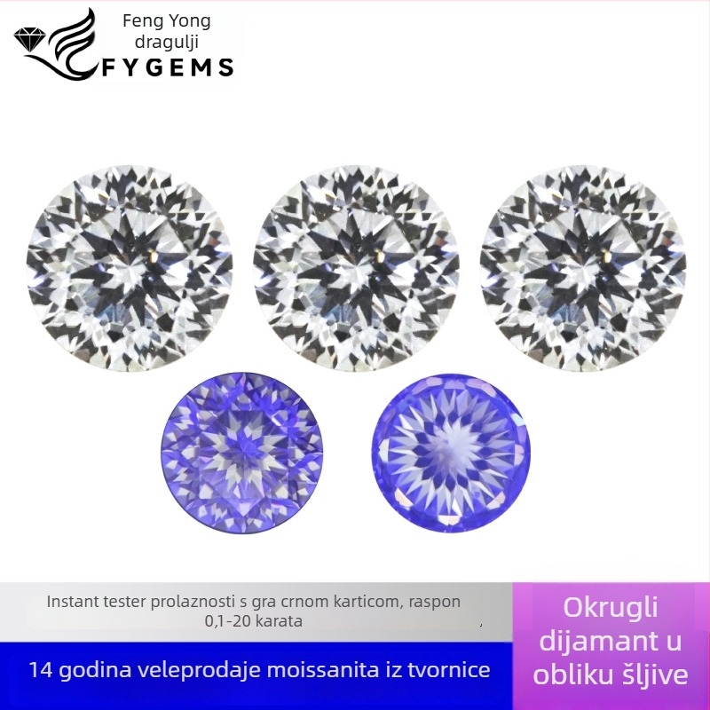 Moissanit slobodni kamen, okrugli plum-cut, čistoća VVS, bez ugradnje, 5–9 mm, laboratorijsko porijeklo