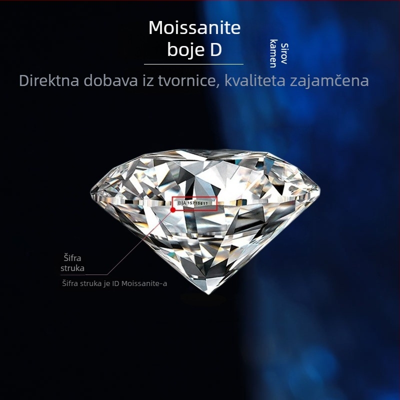 Okrugli moissanit, osam srca i osam strijela, boja D, čistoća VS, neobrađeni kamen, za lančić, prsten i naušnice, s certifikatom