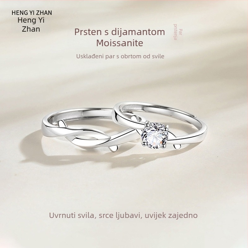 Prsten s Moissanitom, srebro 999 sterling, geometrijski dizajn, elektropliranje, originalni dizajn