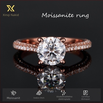 Xinqi Jewelry Moissanite prsten – Geometrijski oblik, Polirano elektroplatiranje, Za žene, Stil laganog luksuza
