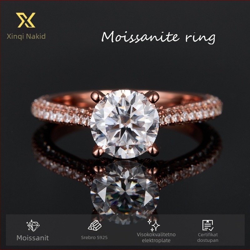 Xinqi Jewelry Moissanite prsten – Geometrijski oblik, Polirano elektroplatiranje, Za žene, Stil laganog luksuza