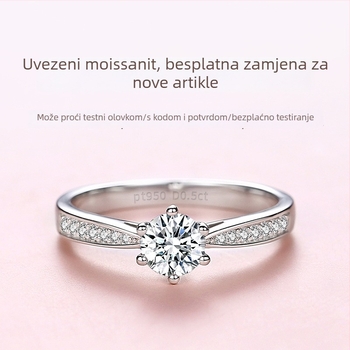 Prsten od srebra 925 s moissanitom D‑boje, mikro pavé, 1 ct za prosidbu